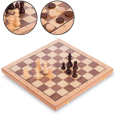 Chess & Dammen 2-in-1 - 52x52 cm - schaak en dam set - damspel - Schaabord XXL - hout