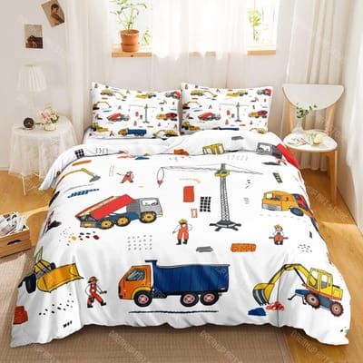 Graafmachine Dekbedovertrek Set Twin Queen Size Tieners Cartoon Vrachtwagen Beddengoed Set Kinderkamer Decoratie Bouwvoertuig Dekbedovertrek EU Single 90x200cm