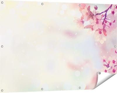 Gards Tuinposter Roze Bloesemboom met Zonneschijn - 120x80 cm - Tuindoek - Tuindecoratie - Wanddecoratie buiten - Tuinschilderij