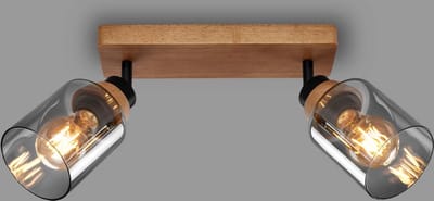 BRILONER Royk - Opbouwspot met rookglas - met hout - plafondspot met 2x E27 fitting - 28cm