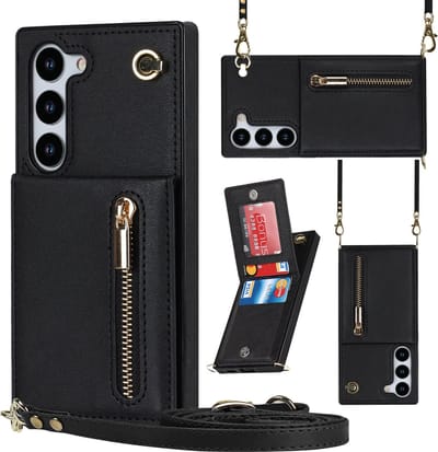 Stravo Samsung Galaxy S23 Plus Portemonnee Hoesje met Rits, Kaarthouder en Crossbody Lanyard Tas [Afneembare Schouderriem] met Kickstand - Zwart