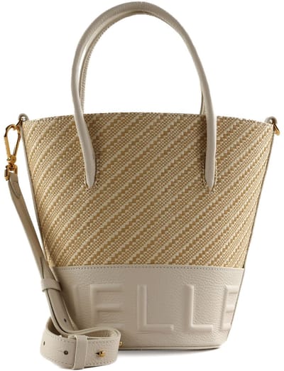 COCCINELLE Leren Handtas Schoudertas Myrtha Bicolor Straw Handbag Mul. Blanco / Blan Beige