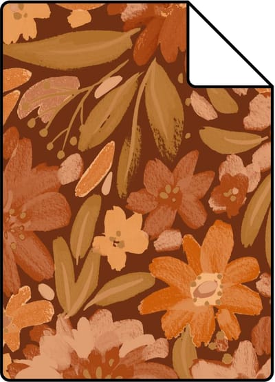 Proefstaal ESTAhome behang bloemen terracotta, bruin en groen - 26.5 x 21 cm - 132196-S