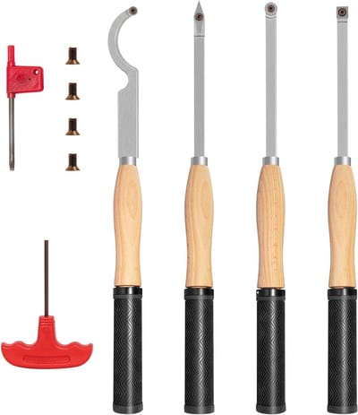 Houtdraaigereedschap Set - Draaibank Gereedschap - Houtbewerking Projecten - Vierkante Hardmetalen Inzetstukken - 465 cm Volledige Grootte - Zilver