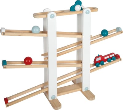 Houten Knikkerbaan - XL Motoriekbaan - Kinderspel Ontwikkeling - Inclusief Brandweerauto - 70 x 24 x 50 cm - Multicolor