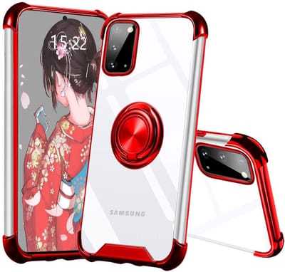 Hoesje Geschikt Voor Samsung Galaxy S20 hoesje silicone - S20 case - Hoesje Geschikt Voor Samsung Galaxy s20 hoesje anti shock met Ringhouder - Hoesje Geschikt Voor Samsung Galaxy S20 Hoesje Transparant / Rood