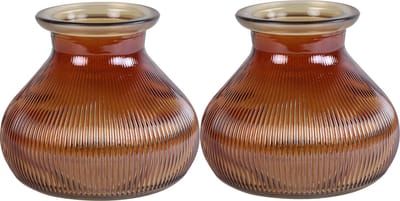 Decostar Bloemenvaas - 2x stuks - kastanje bruin glas - H12 x D15 cm