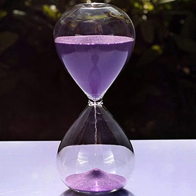 Kleurrijke Zandloper van Glas - Tijdmeter voor Thuis, Bureau Decoratie en Cadeau voor Verjaardag of Kerst (5 Minuten, Paars)