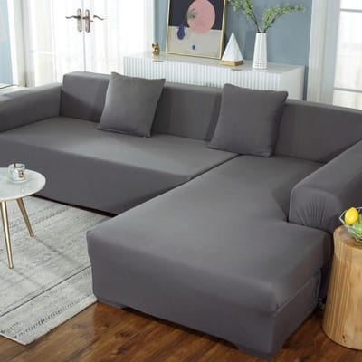Bankhoezen in effen kleur voor woonkamer Elastische bankhoes Stretch bankhoes L-vormige bank Vereist aankoop van 2 stuks hoezen 4seat 235-300cm