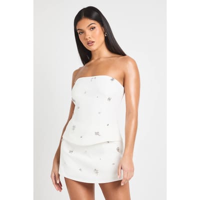 boohoo Dames Diamante Versierde Skort | Wit | Maat: 42