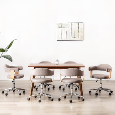 vidaXL Eetkamerstoelen 6 st draaibaar gebogen hout en stof taupe
