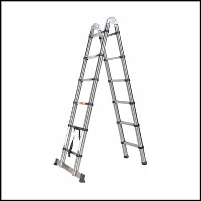 12,5 FT / 3,8 m Opvouwbare Stalen Telescopische Ladder – Multifunctionele A-frame Zolderladder met Stabilisatie – Max. 150 kg
