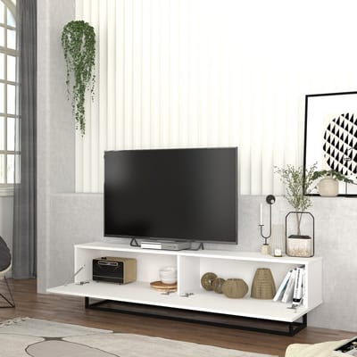 Tv-meubel Nolven kort frame 180x32x47 cm wit [en.casa]