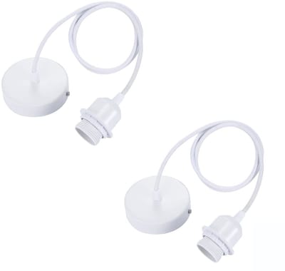 GELLDG 2 stuks E27 lamphouders - met schroefring - 1 meter snoer - eenvoudig te installeren - hanglamphouder - geschikt voor hanglampen en lampenkappen - geschikt voor keukens, slaapkamers, balkons, gangen - wit
