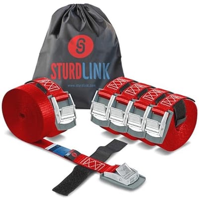 25 mm Lashing Straps - 250 kg Capacity, 3 m Length, Set of 6 with Velcro and Protection for Bicycle Carrier, Trailer, Roof Box, Car, Camping, and Motorcycle