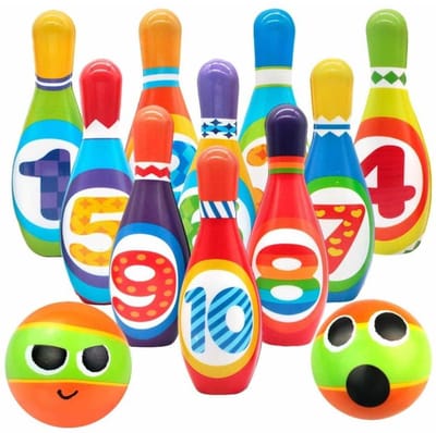 JeiibrZui Bowlingset Voor Kinderen - Kindbowlingspel - Zacht Schuimrubber Materiaal Licht En Veilig Voor Binnen En Buiten Spel - 12 Stuks - Voor Peuters Vanaf 2-5 Jaar Multicolor