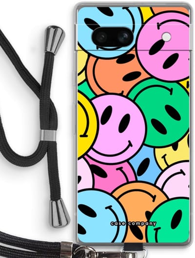 Case Company® - Hoesje met koord geschikt voor Google Pixel 7A hoesje met Koord - Smiley N°1 - Telefoonhoesje met Zwart Koord - Bescherming aan alle Kanten en Over de Schermrand