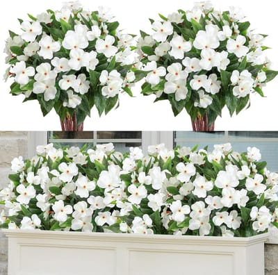 3 Bundels Kunstbloemen voor Balkon en Tuin, Weerbestendige Planten, UV-bestendige Decoratie voor Buiten en Bloembakken