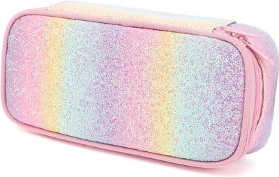 Potlood etui - Pennendoos Penzakje - Schoolbenodigdheden Organiseren - Grote Capaciteit - 23 x 11 x 6.5 cm - Glitter Regenboog