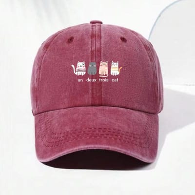 Casquette de baseball en coton lavé vintage avec chatons réglable style trucker usé pour femmes Mode mignonne Streetwear Chapeau de soleil pink