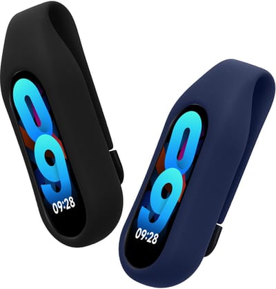 kwmobile 2x Clip Holders for Xiaomi Mi Band 10 / 9 / 8 Clip On - Fitness Tracker Case Holder Replacement Set - TPU Silicone Tracker Holder for Sport - Black / Dark Blue