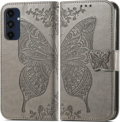 Coverup Hoesje - Geschikt voor Samsung Galaxy A16 Hoesje - Coverup Vlinder Book Case - Taupe Grijs