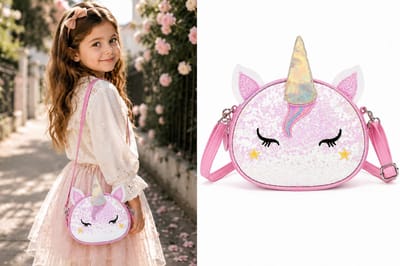 Meisjes Schoudertas – Unicorn – Wit Roze – Pailletten Tas – Verstelbare Kinder Schoudertas – Glitter Eenhoorn Tasje – 22x19x7 cm