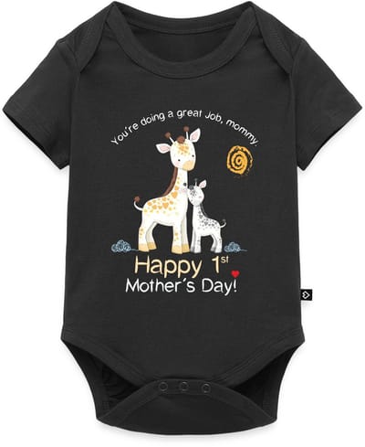 Giraf Gelukkige Eerste Moederdag Baby Rompertje Met Korte Mouwen