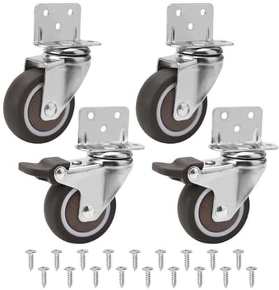 Inovra- Meubelwielen 50 mm - Zware Zwenkwielen - 4 Stuks - Draagvermogen 120 kg - L-vormige Montageplaat - Antislip Remmen - Rolwielen