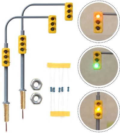 Dailygoods- Verkeerslichten 2 Stuks - LED Straatsignalen - Metalen Kolom - HO/OO Schaal - Lange Levensduur - 3V DC Werkspanning - Modelspoorverlichting