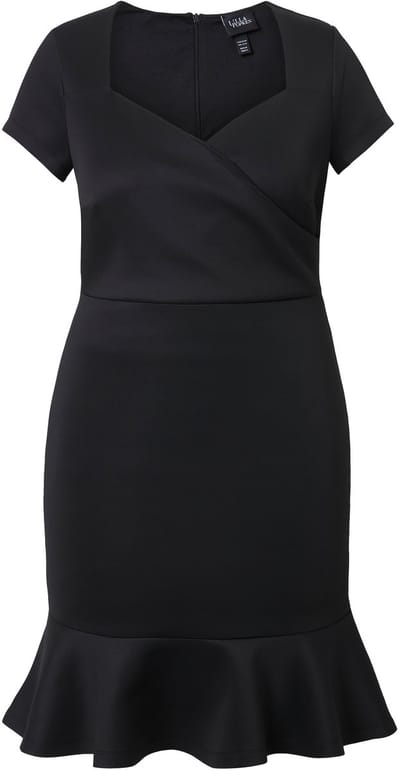 Ulla Popken - Dames - Scuba jurk licht getailleerd hartvormige halslijn - Zwart - Maat 46