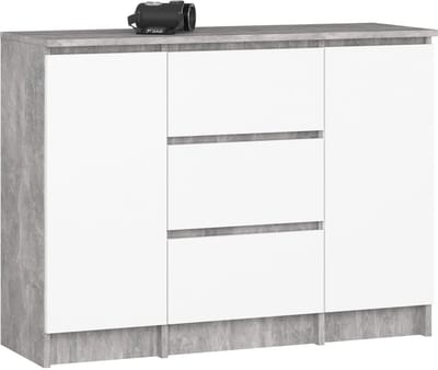 Ladekast K100 met 3 Lades en 2 Deuren / AKORD Furniture Factory / Beton Grijs - Wit / 101 x 76 x 35 cm