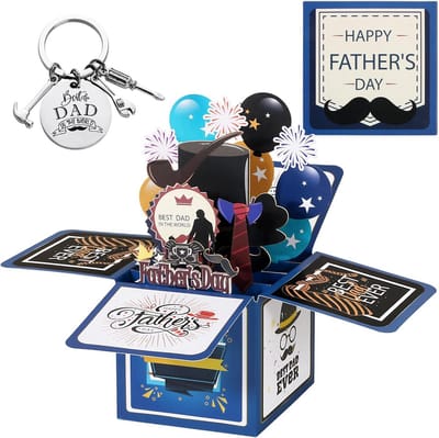 Pop-up Kaart Vaderdag met Sleutelhanger - 3D Wenskaart voor Beste Vader