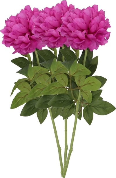 DK Design Kunstbloem pioenroos - 3x - paars - zijde - 71 cm - kunststof steel - decoratie bloemen