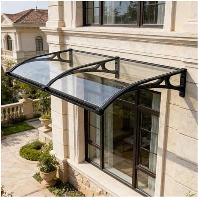 Polycarbonaat raamluifels, UV- en regenbescherming voor deuren, doorzichtige voordeur, overhangende luifel met aluminium beugel voor veranda, terrasdek (60 x 120 cm)