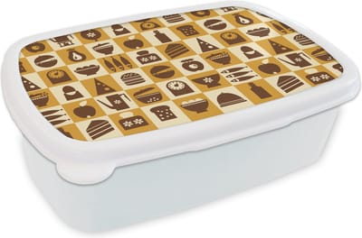 Broodtrommel Wit - Lunchbox - Brooddoos - Keuken - Koken - Vintage - Patronen - 18x12x6 cm - Volwassenen