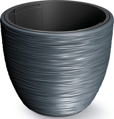 Prosperplast Plantenpot/bloempot Furu Stripes - buiten/binnen - kunststof - antraciet - D35 x H35 cm - met binnenpot