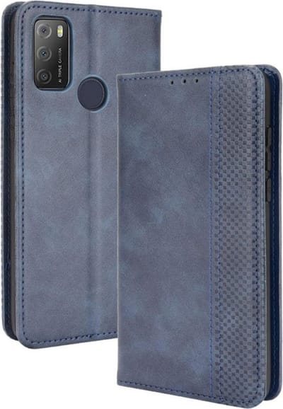 Coverup Hoesje - Geschikt voor Alcatel 1S (2021) / 3L (2021) Hoesje - Coverup Vintage Style Book Case - Blauw