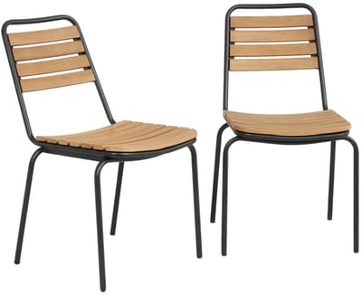 Bistroset - Tuinmeubel 2-delig - Tuinset - Balkonset voor 2 Personen - Tuinmeubelset met 2 Stapelbaar Stoelen - Weerbestendig - Zitgroep - Meubel - Loungeset - Meubelsets - voor Tuin, Balkon, Terras - Staal & Hout - Naturel Hout
