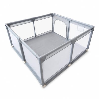 Eurocatch Play Pen L - Babybox 120x120cm - Inklapbaar - Speelbox met Ademend Gaas - Veilig en Stevig - Inclusief Draagtas - Grijs