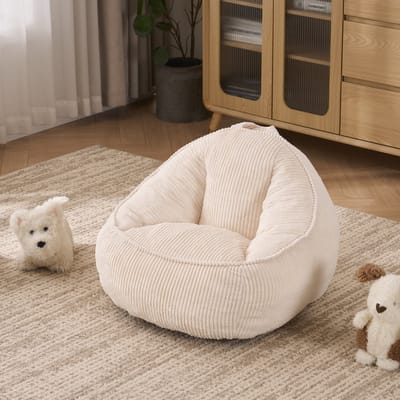 Beige pluche zitzak - Kleine zitzak voor kinderen - Ergonomisch - Speelkamer & Woonkamer - 69x72x51 cm