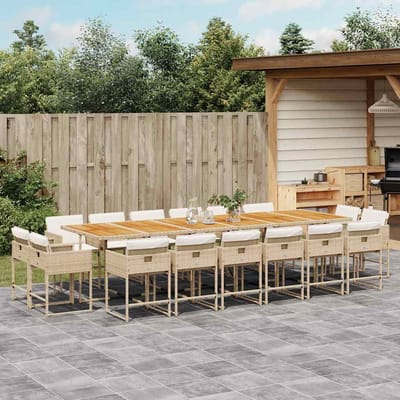 vidaXL - 17-delige - Tuinset - met - kussens - poly - rattan - beige
