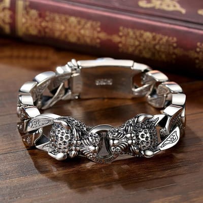 Bracelet en argent tressé queue de cheval léopard pour hommes et femmes, rétro, Original, fait à la main, accessoires de bijoux, nouvelle collection 17-18cm black