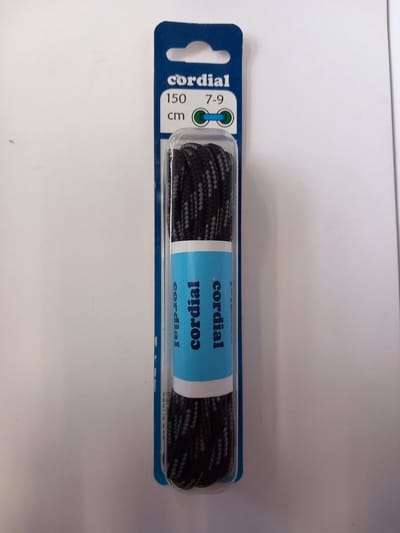 Cordial - Bergschoenveters - grijs/zwart rond fijn geweven - veterlengte 150 cm 7-9 gaatjes
