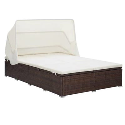 vidaXL - Ligbed - met - kussen - 2-persoons - poly - rattan - bruin