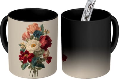 Magische Mok - Foto op Warmte Mokken - Koffiemok - Boeket - Warme tinten - Elegant - Magic Mok - Beker - 350 ML - Theemok