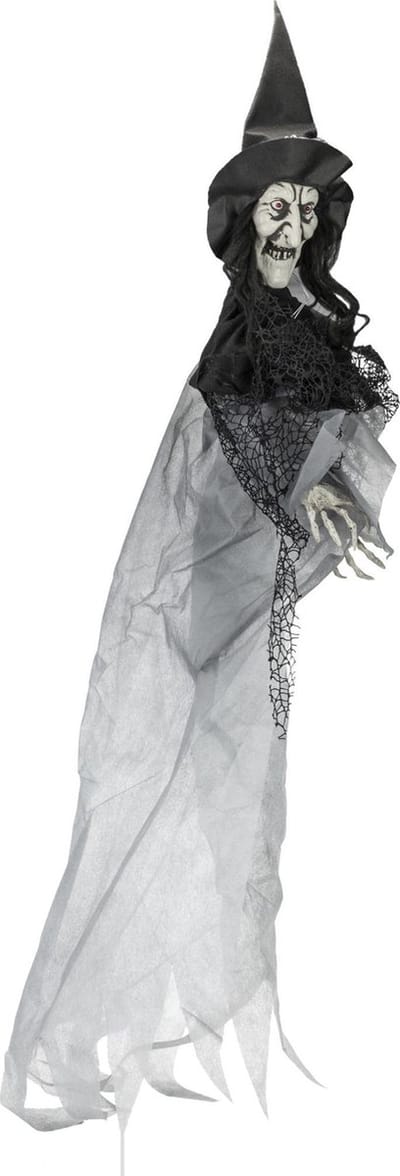 Horror heks hangdecoratie pop met licht 120 cm - Halloween heksen hangversiering