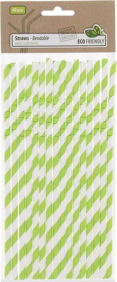 Papieren rietjes buigbaar - 40 stuks - groen
