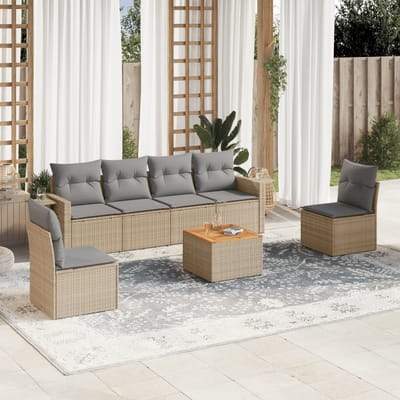 vidaXL - 7-delige - Loungeset - met - kussens - poly - rattan - beige