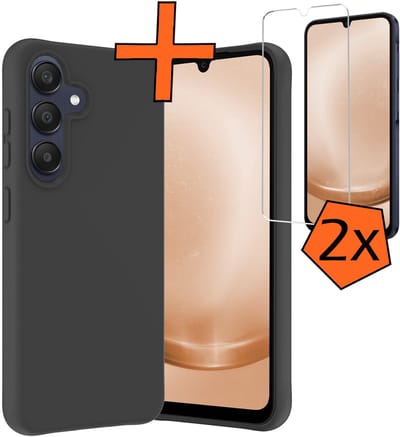Hoes - Met 2x Screenprotector - Geschikt voor Samsung Galaxy A26 - Sterk & Shockproof - Back Cover - Siliconen Case - Telefoon Hoes - Zwart